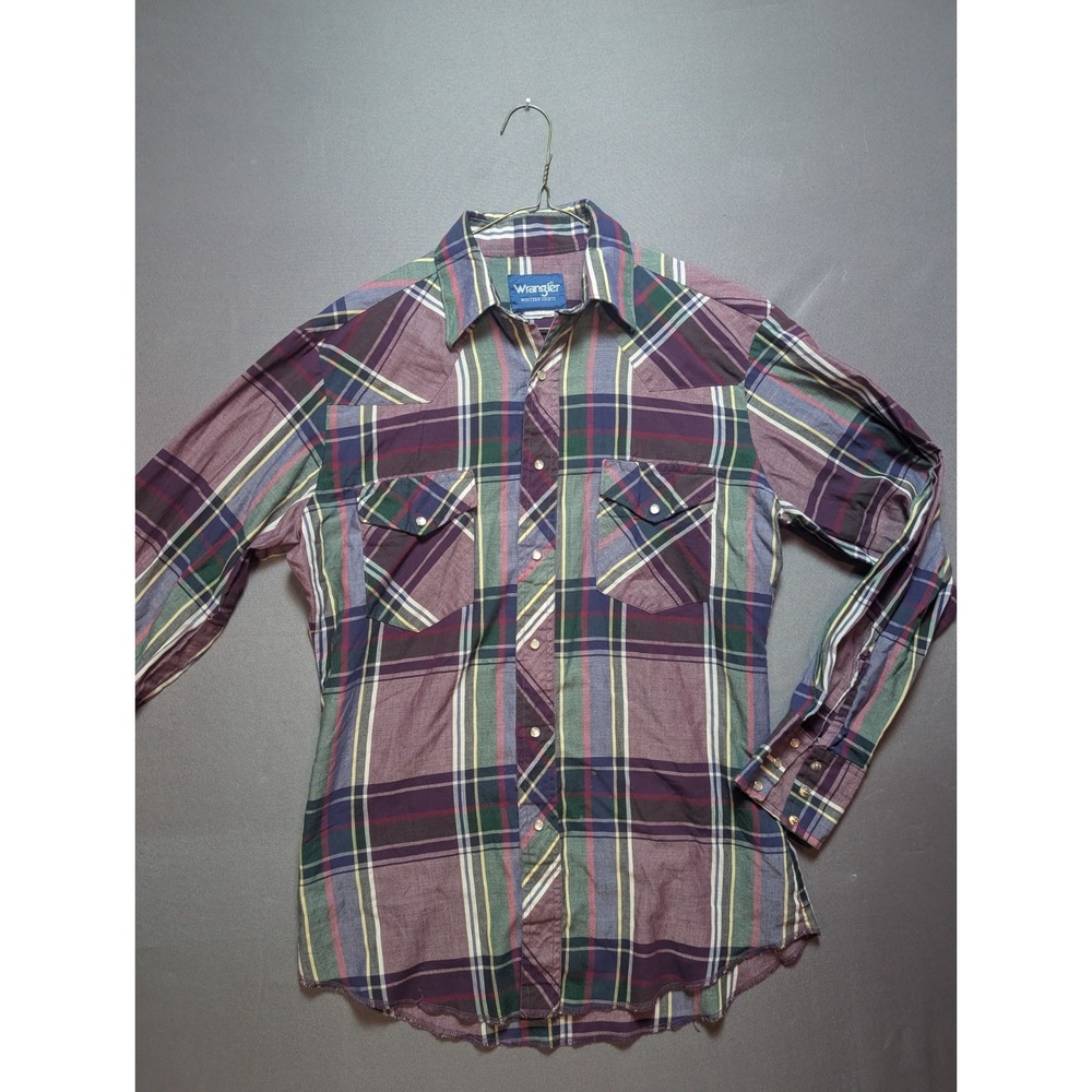 VTG Wrangler Western Shirt Mens Multicolor Plaid Canyon Peak Pearl Snap Cowboy S